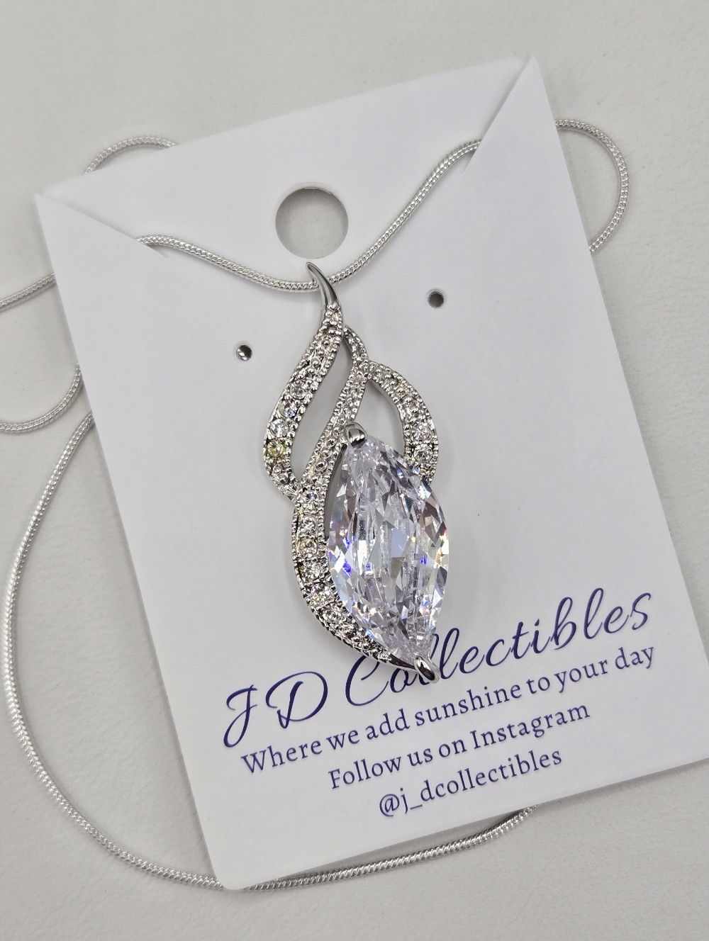 Swarovski Crystal Elements Silver Marquise Teardrop Necklace 24 inch Clear Prom